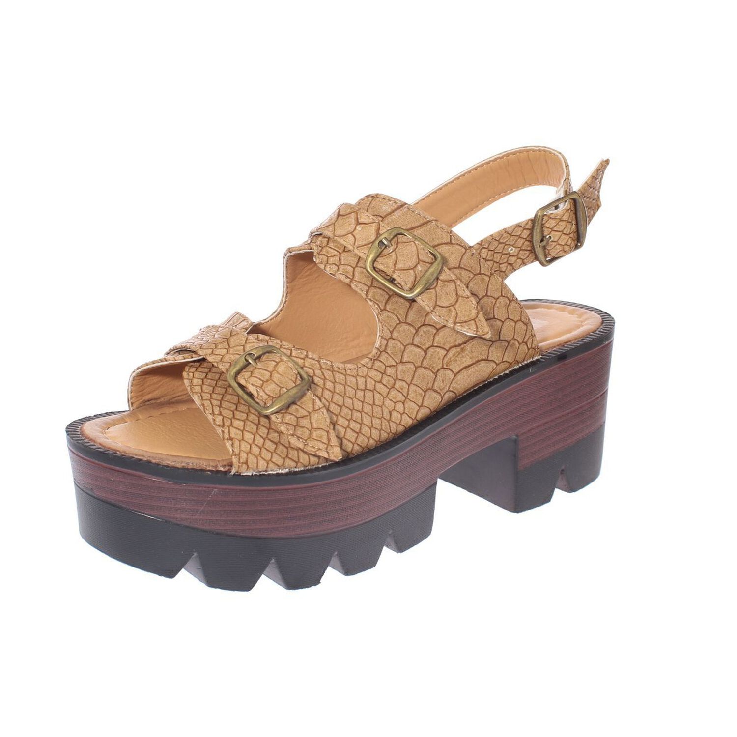 Sandalia Plataforma Croco Camel V&iacute;a Franca Art. 5cg67706ccamel image number 0.0